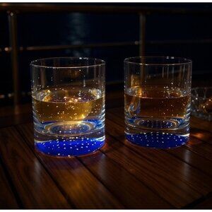 Vintage American Atelier Old Fashioned Rocks Glasses Blue Controlled Bubble 2 Pc